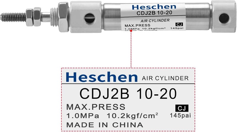 Heschen Stainless Steel Slim Air Pneumatic Cylinder, CDJ2B 10-20, M5 Port, 10mm Bore, 20mm Stroke, Double Acting Single Rod - Image 3